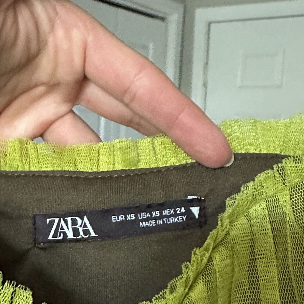 ZARA NEW TULLE CORSET BODYSUIT PLEATED MESH OMBRE NEON GREEN 4661/403 Sz XS - Picture 7 of 7